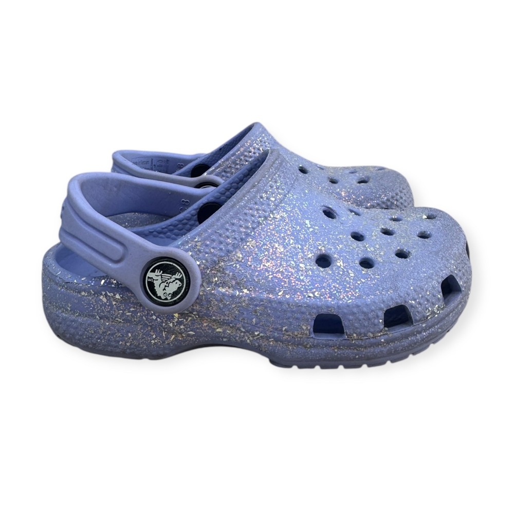 Kids Crocs Glitter Sparkle Clogs Purple Size C8 - Picture 2 of 5